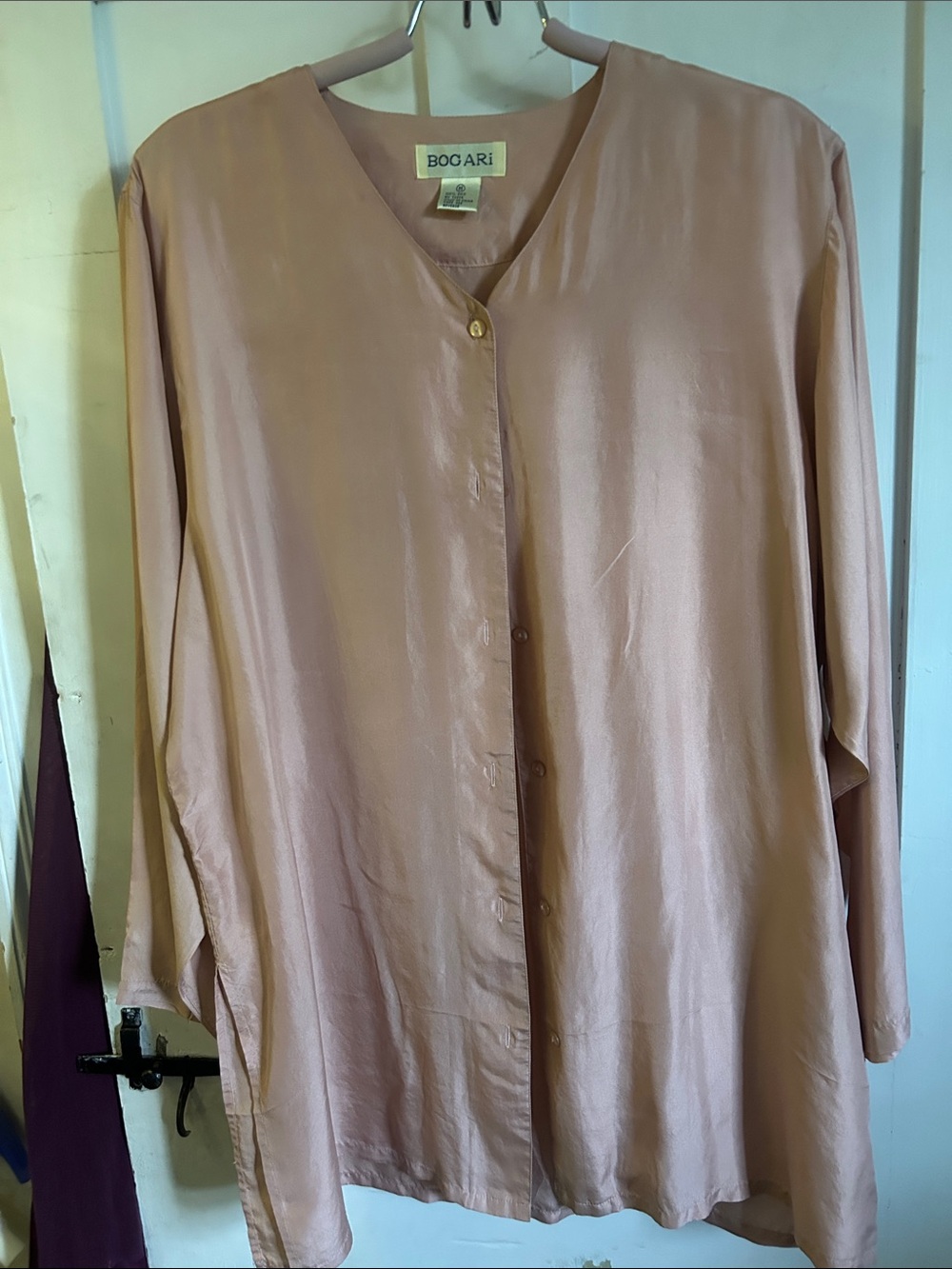 Bogari Women's Blush Button-Front Silk Shirt
